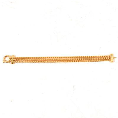Lot 168 - A 9 carat yellow gold three strand bracelet.