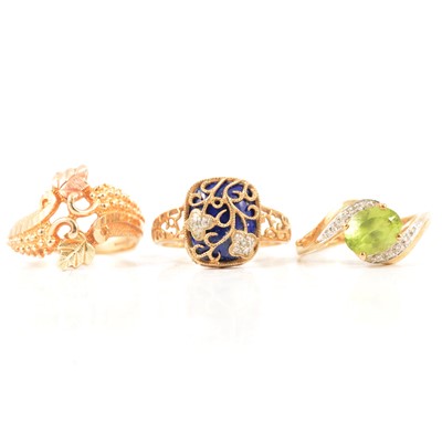 Lot 83 - Three 9 carat gold dress rings.