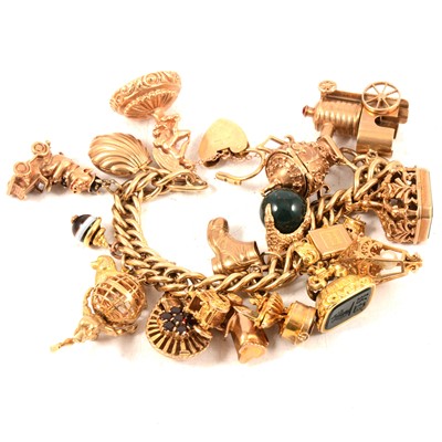 Lot 174 - A 9 carat yellow gold bracelet with charms.
