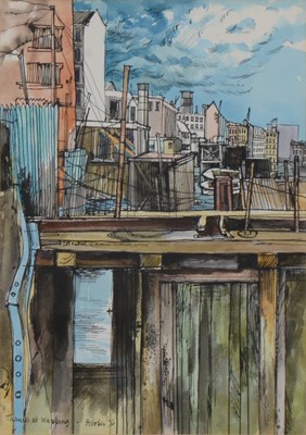 Lot 1081 - Rigby Graham - Thames at Wapping, October 1976