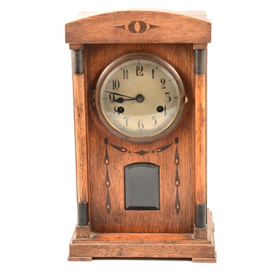 Lot 199 - Edwardian oak case mantel clock, and another oak cased clock