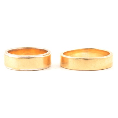 Lot 102 - Two yellow metal wedding rings.