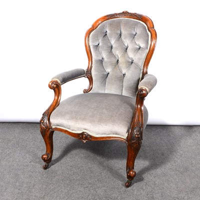 Lot 256 - Victorian walnut framed armchair