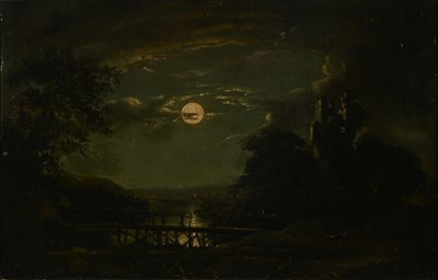 Lot 105 - Attributed to Sebastian Pether, River scene, nocturne