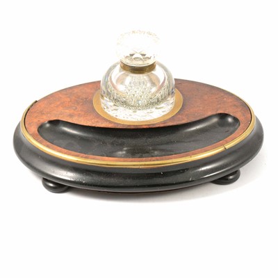 Lot 122 - Victorian burr walnut and ebonised desk stand