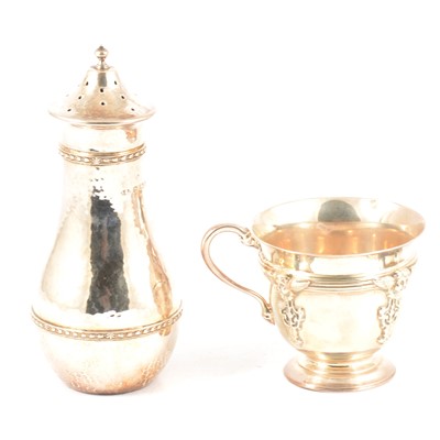 Lot 246 - Arts & Crafts silver sugar caster, by A E Jones; and a silver mug