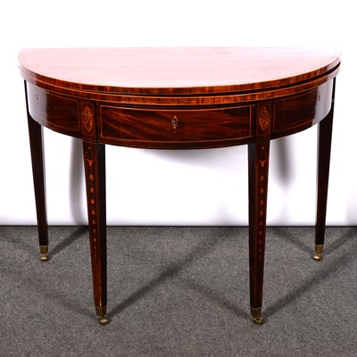 Lot 217 - George III inlaid mahogany demi-lune tea table