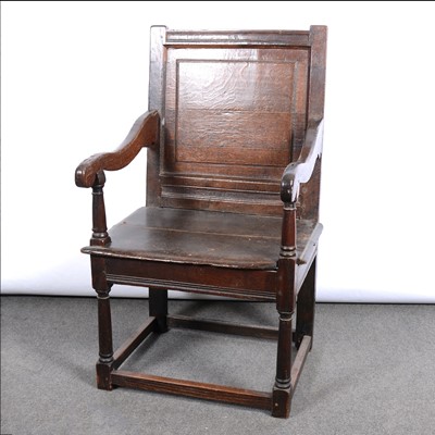 Lot 193 - Joined oak elbow chair, 18th Century and later