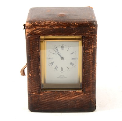 Lot 87 - Brass carriage clock, repeating movement striking on a gong