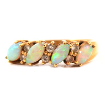 Lot 69 - An opal half hoop ring.