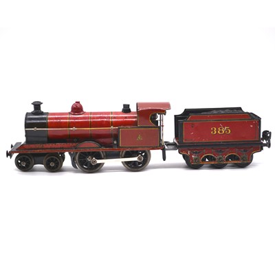 Lot 12 - Marklin O gauge model railway clock-work locomotive with tender, MR 4-4-0, no.385