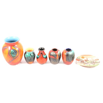 Lot 12 - Five Poole pottery vases, Beswick dog models, etc.