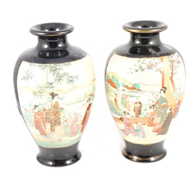 Lot 21 - Pair of Japanese Satsuma vases, navy ground