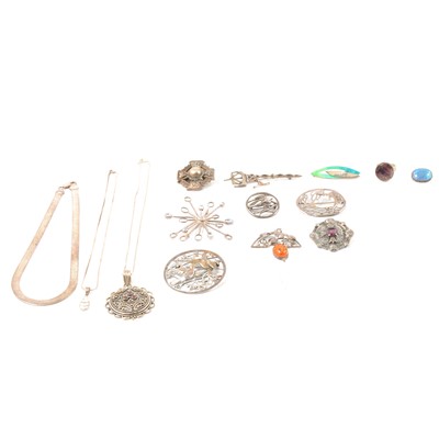 Lot 411 - A collection of silver and white metal jewellery.