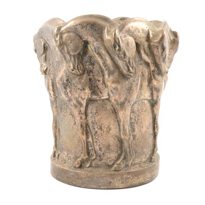 Lot 32 - European, a silvered metal Art Deco style vase cast with horses