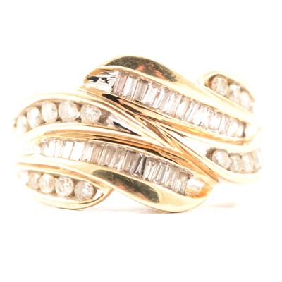 Lot 21 - A modern diamond crossover half hoop ring.