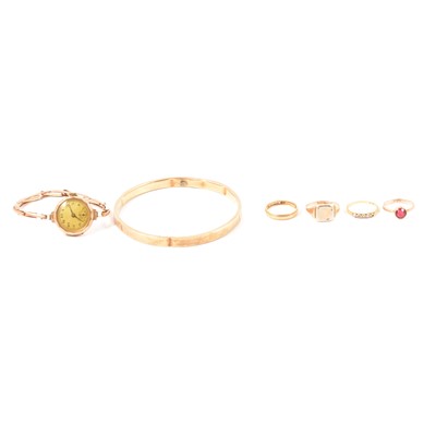 Lot 236 - A vintage wristwatch and gold jewellery.