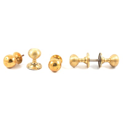 Lot 186 - A collection of brass and crystal doorknobs and fittings, crystal escutcheon covers, glass door plates.