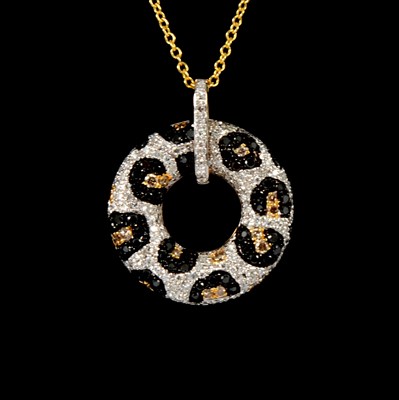Lot 210A - Effy - a black and white diamond garland pendant. and chain.