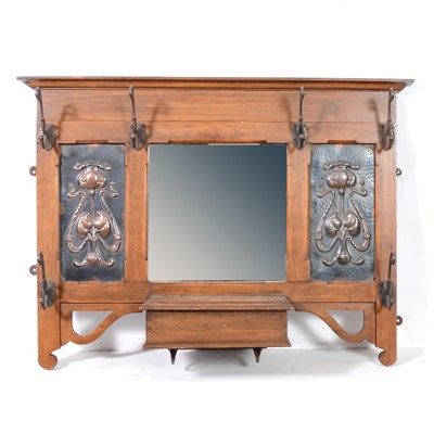 Lot 15 - English Arts and Crafts, oak hallway coat/hat stand
