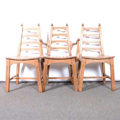 Lot 23 - Set of six Arts and Crafts style oak dining chairs