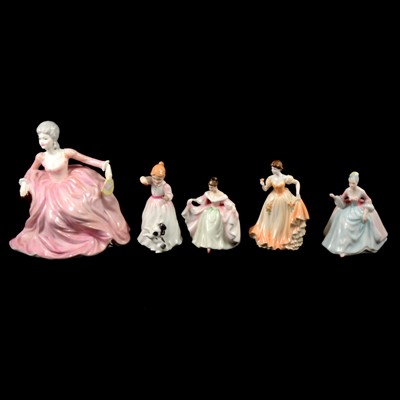 Lot 20 - Coalport and Royal Doulton figures, Beswick birds and an Ainsley clock.