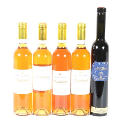 Lot 516 - Fortnum & Mason, four bottles of Sauternes, and another dessert wine from Denbies