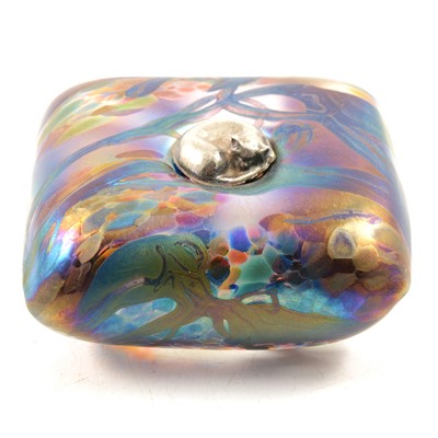 Lot 117 - John Ditchfield for Glasform, an iridescent glass and silver cat on a cushion