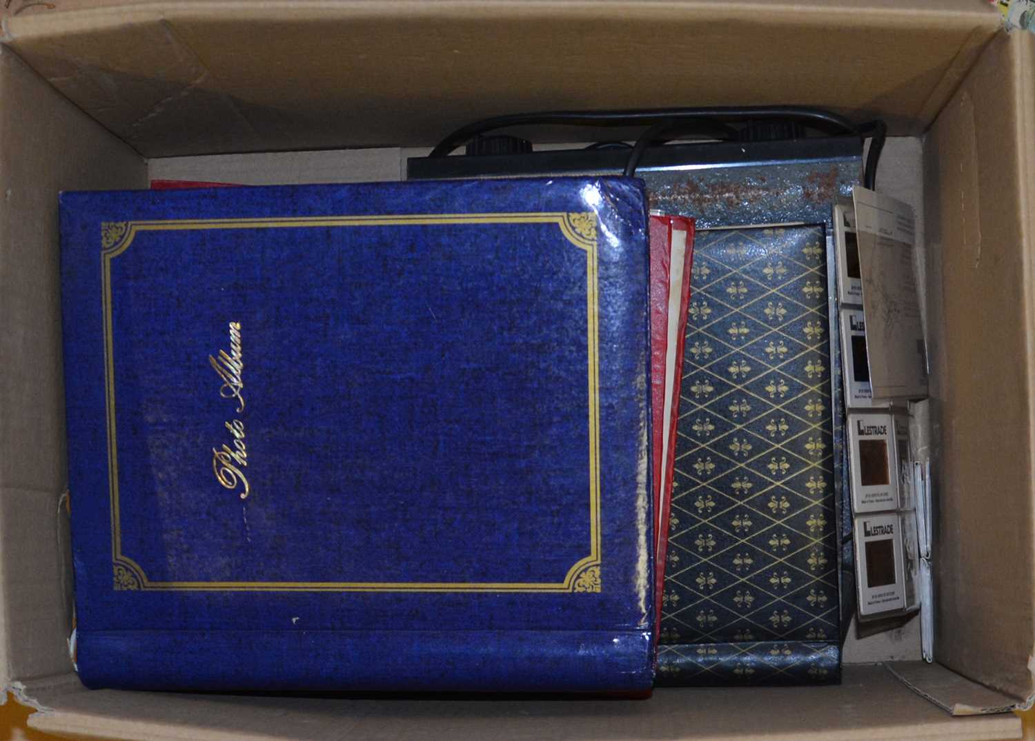 Lot 66 - One box of model railway controllers, photograph albums, booklets etc