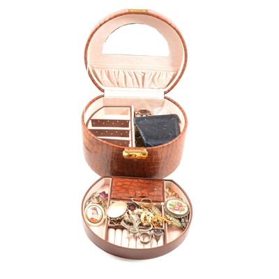 Lot 378 - A jewel box with vintage costume jewellery and pair of utilty leather gloves.