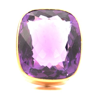 Lot 97 - A large amethyst dress ring.
