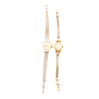 Lot 349 - Two lady's yellow metal and white gold cocktail watches.