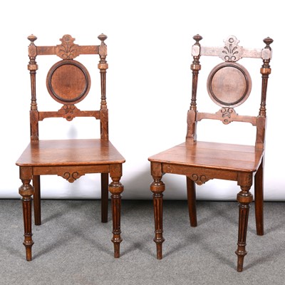 Lot 537 - Pair of Victorian oak hall chairs