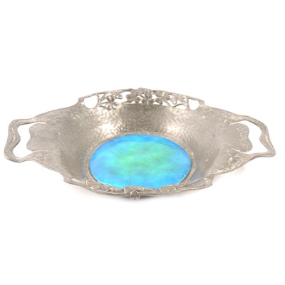 Lot 53 - Tudric pewter and enamel twin-handled dish, retailed by Liberty & Co.