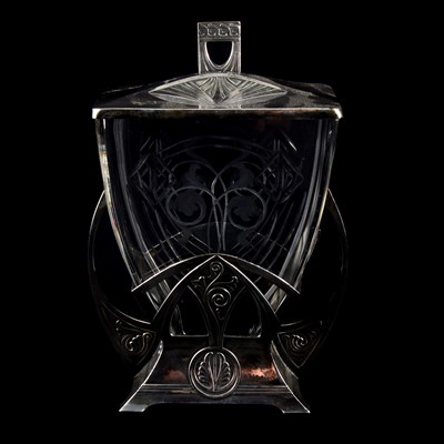 Lot 66 - Secessionist polished metal and cut glass bonbon box and cover, by WMF, circa 1900
