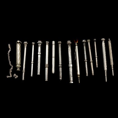 Lot 350 - Fourteen white metal retractable and propelling pencils.