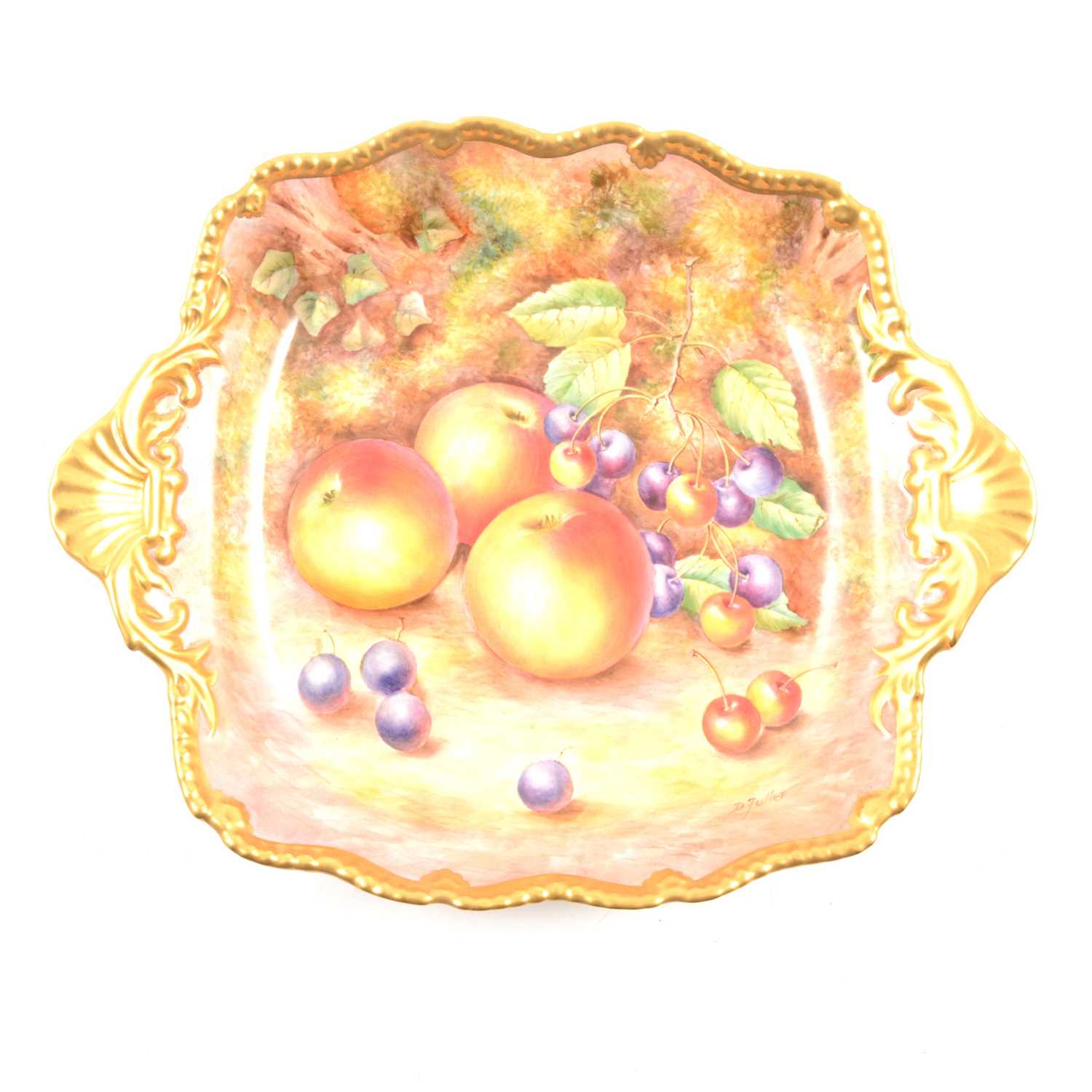 Lot 23 - Royal Worcester fruit painted square two-handled dish, David Fuller