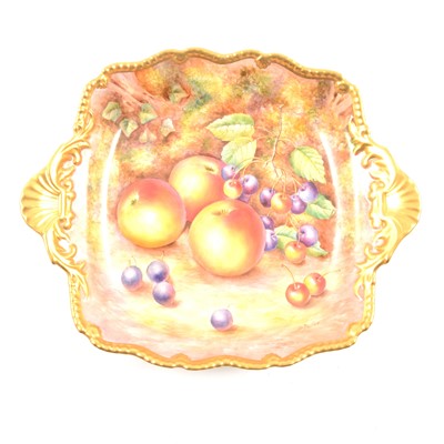 Lot 23 - Royal Worcester fruit painted square two-handled dish, David Fuller