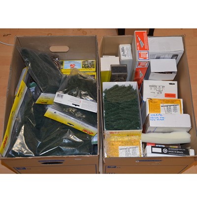 Lot 126 - Two HO gauge model railway track-side scenery, buildings and accessories
