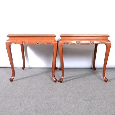 Lot 486 - Pair of Chinese hardwood lamp tables, modern