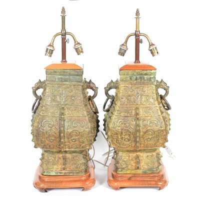 Lot 535 - Pair of modern Chinese archaic-style bronze lamp bases