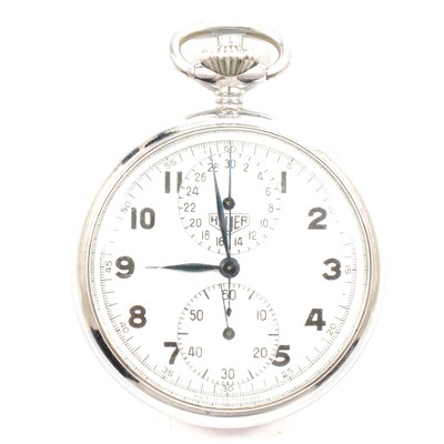 Lot 387 - Heuer - a single button open face chronograph pocket watch.