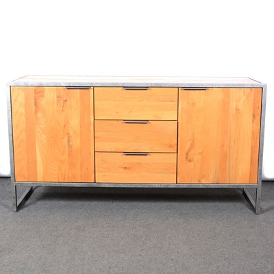 Lot 541 - Modern part painted pine table and chairs and a matched industrial style sideboard