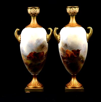 Lot 28 - Pair of Royal Worcester vases, Harry Stinton, 1912