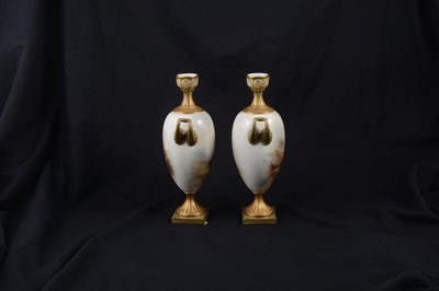 Lot 28 - Pair of Royal Worcester vases, Harry Stinton, 1912