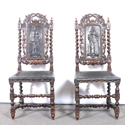 Lot 519 - Pair of Victorian carved oak chairs