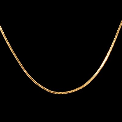 Lot 320 - A yellow metal herringbone link necklace, and a pair of yellow metal heart shape earrings.