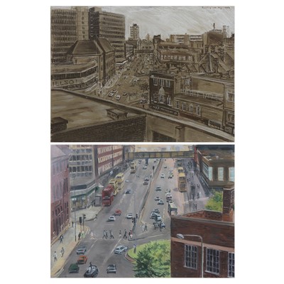 Lot 451 - Geoffrey Beasley, two views of Charles Street, Leicester.
