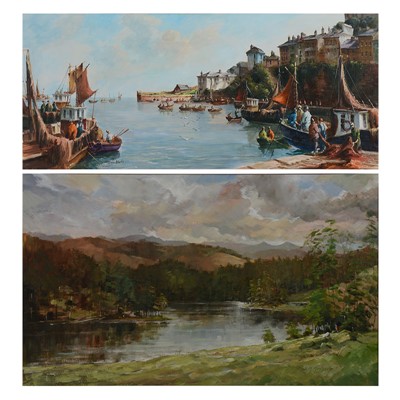 Lot 442 - Two 20th century oils- Tarn Hows and Brixham Harbour
