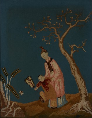 Lot 438 - Chinese embroidered panel .
